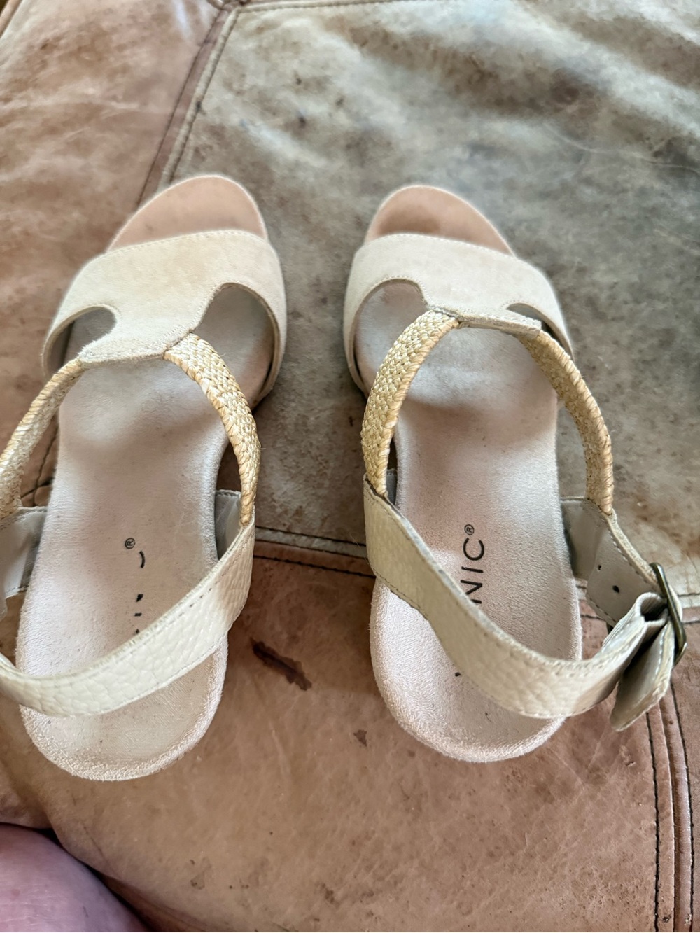 Vionic Beige Suede Wedge Sandals with Woven Strap - Picture 3 of 3